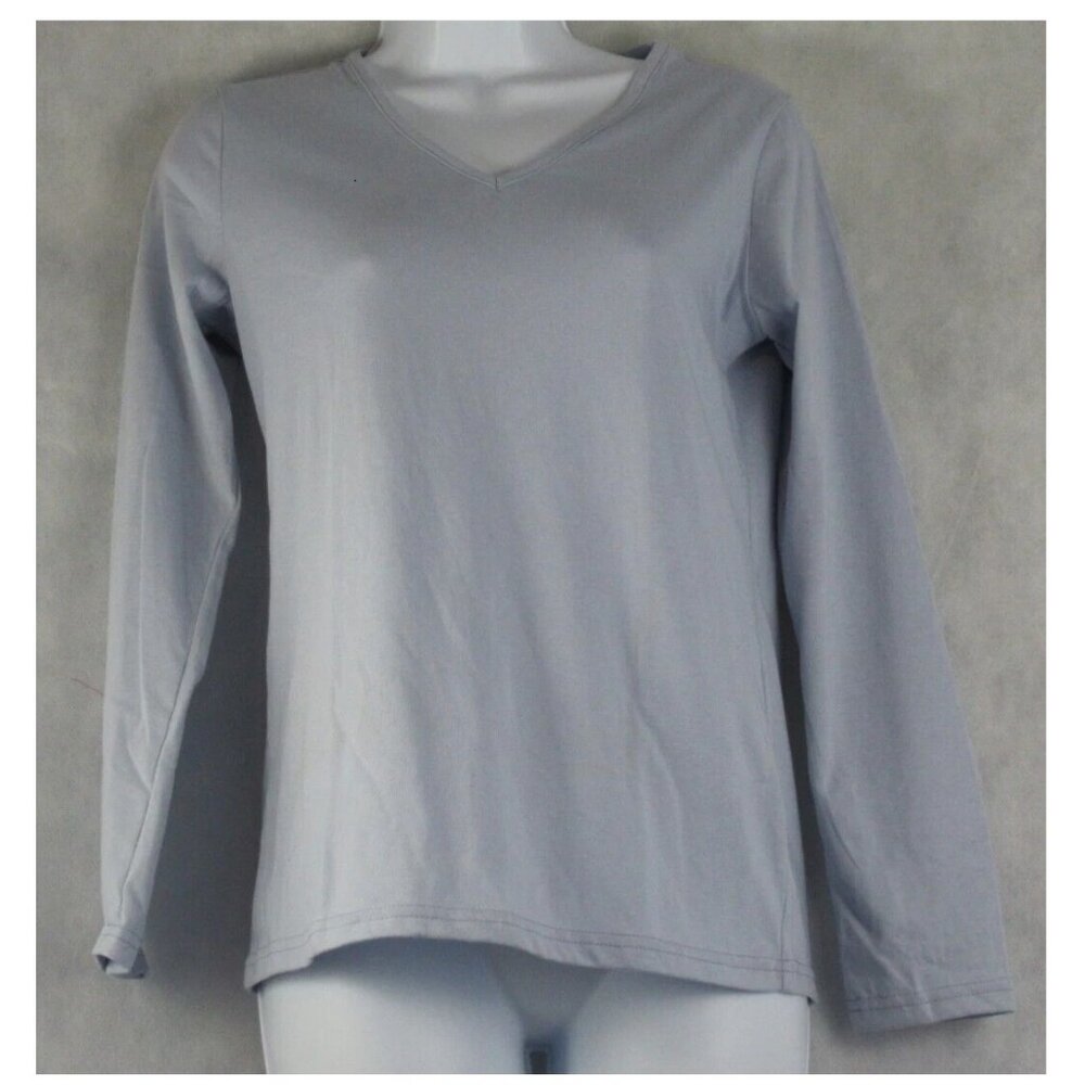 Charter Club Women's Cotton Blend Long-Sleeve Pajama Top, Zen Light Blue, XS